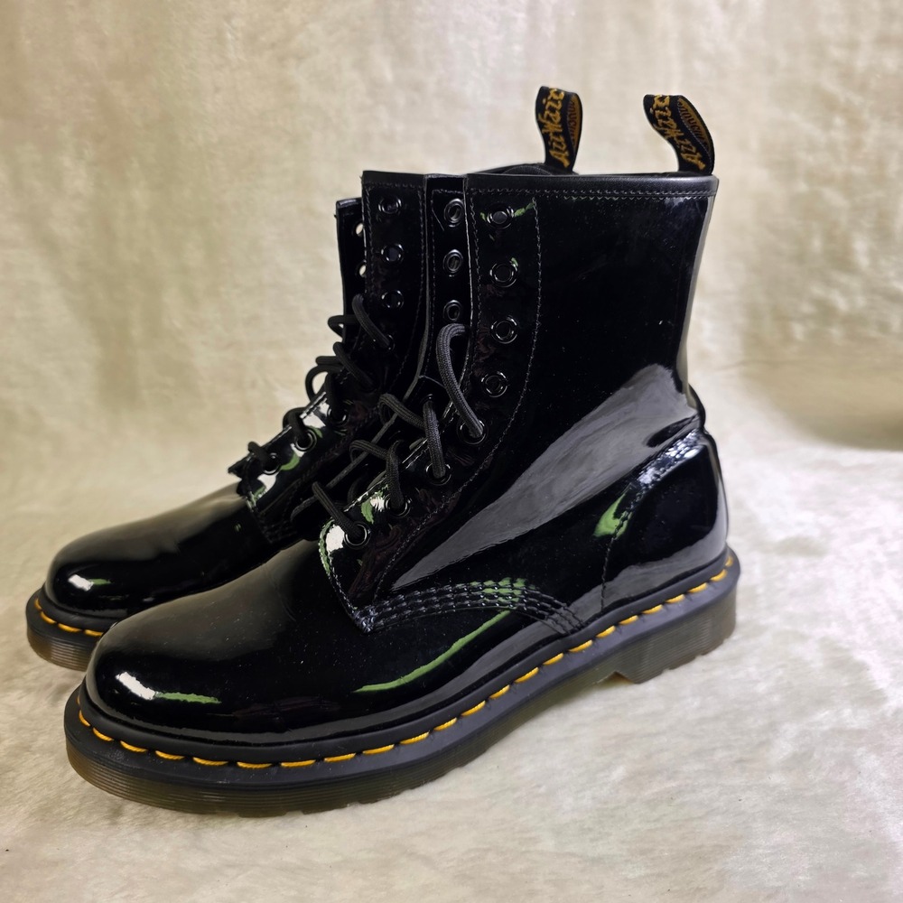 Dr. Martens 1460 Patent Leather Combat Boots 8 Eye Black Lace Up Women 10 NEW